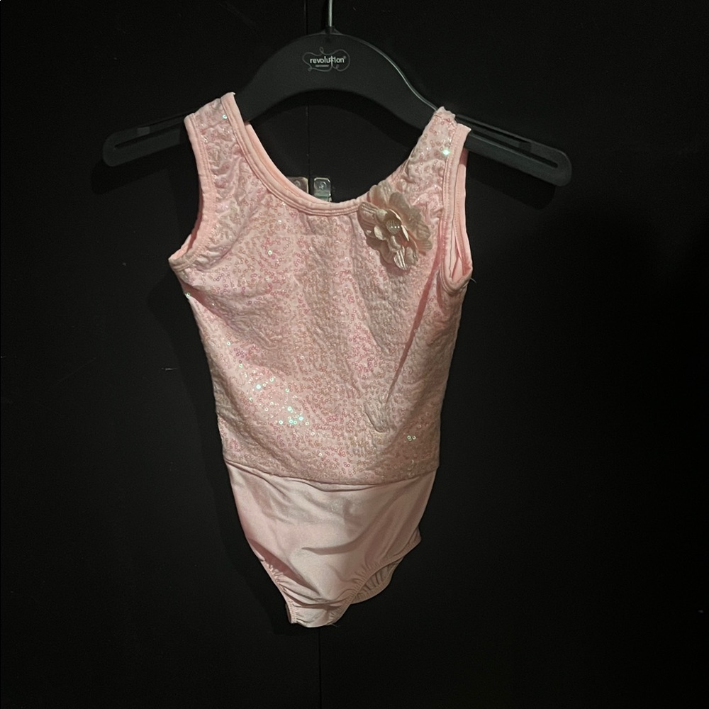 Revolution Pink Sparkly Leotard with Flower Accent With Skirt